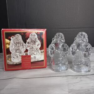 Vintage Gorham Holiday Heavy Clear Glass Santa Salt & Pepper Shakers Germany